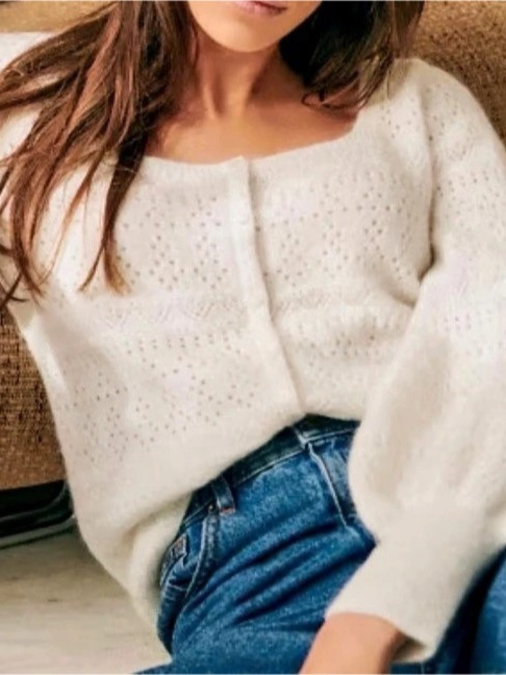 Sezane Esmee Ecru Cream Cardigan Sz Small